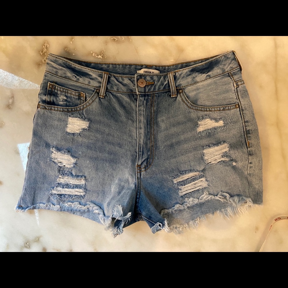 F21 Vintage Style Distressed Denim Shorts